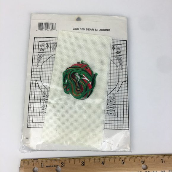 Vtg 1987 Dale Burdett Country Christmas Cross Stitch Kit Teddy Bear in Stocking - Picture 7 of 9